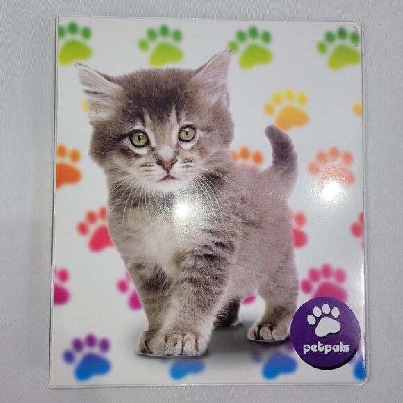 Pet Pals 1 1/4" Binder 3-Ring Grey Cat Kitten Paw Prints by Firstline - Picture 1 of 2
